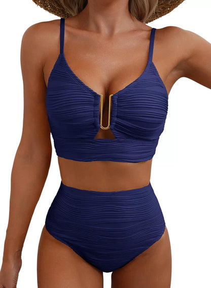 High-Waisted Golden U-Link Bikini Set