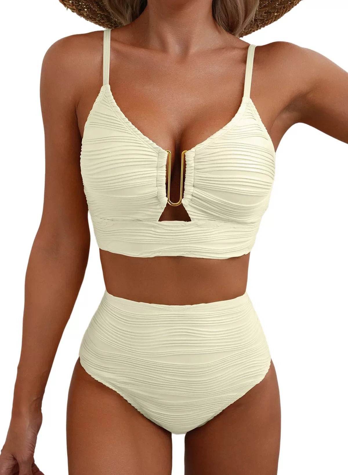 High-Waisted Golden U-Link Bikini Set