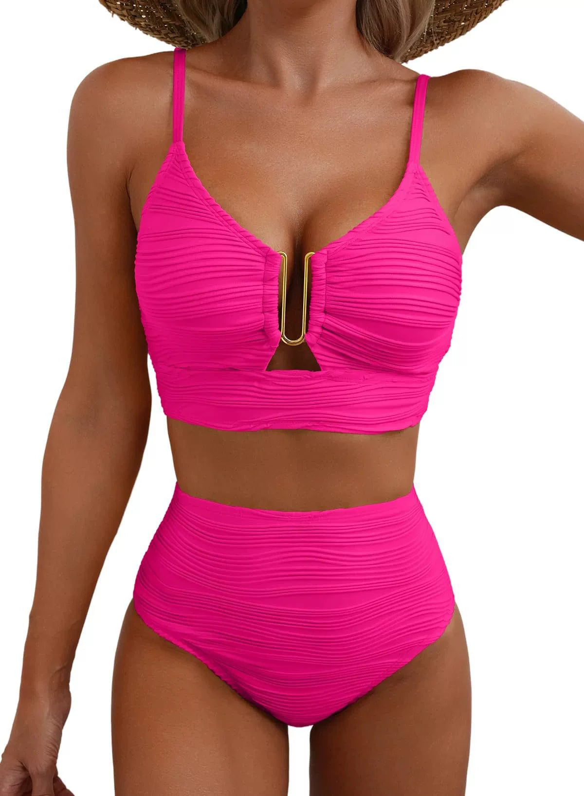 High-Waisted Golden U-Link Bikini Set