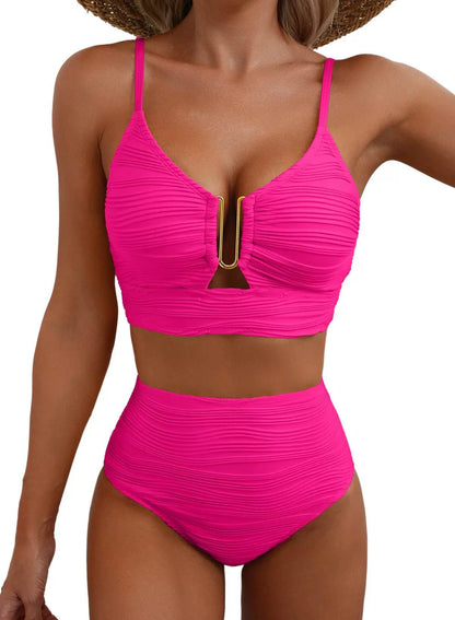 High-Waisted Golden U-Link Bikini Set