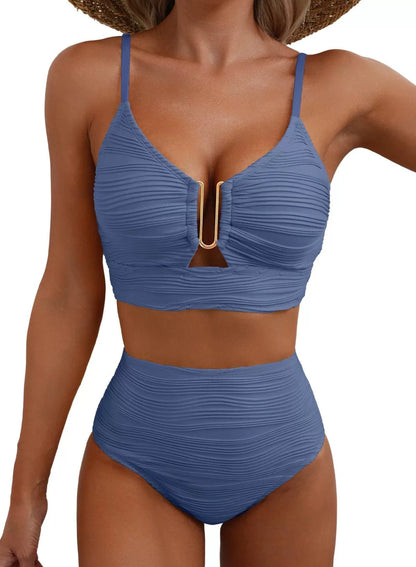 High-Waisted Golden U-Link Bikini Set