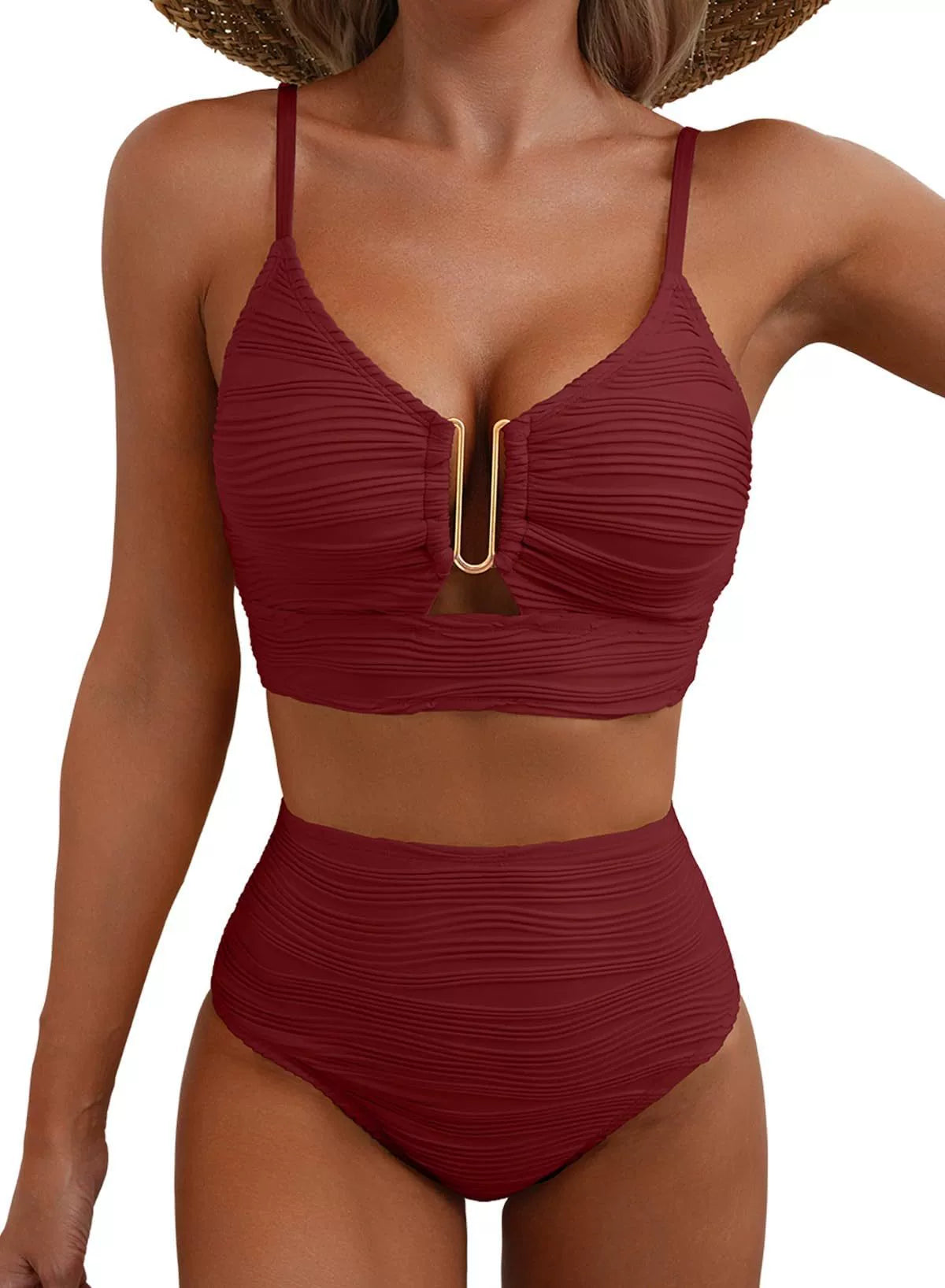 High-Waisted Golden U-Link Bikini Set