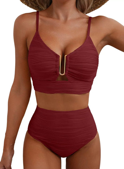 High-Waisted Golden U-Link Bikini Set