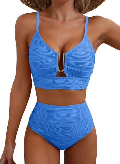 High-Waisted Golden U-Link Bikini Set