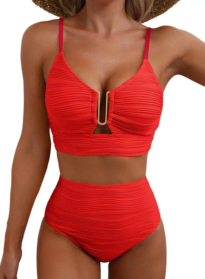 High-Waisted Golden U-Link Bikini Set