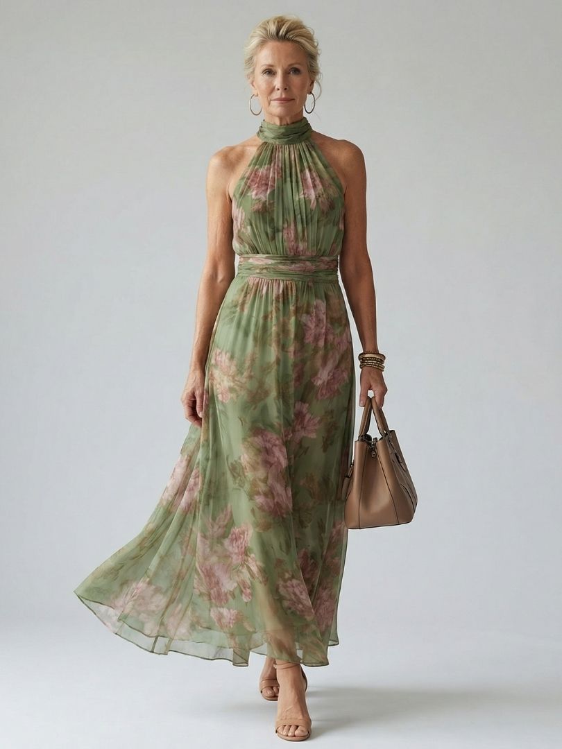 Aignéis | Gathered Halter Midi Dress