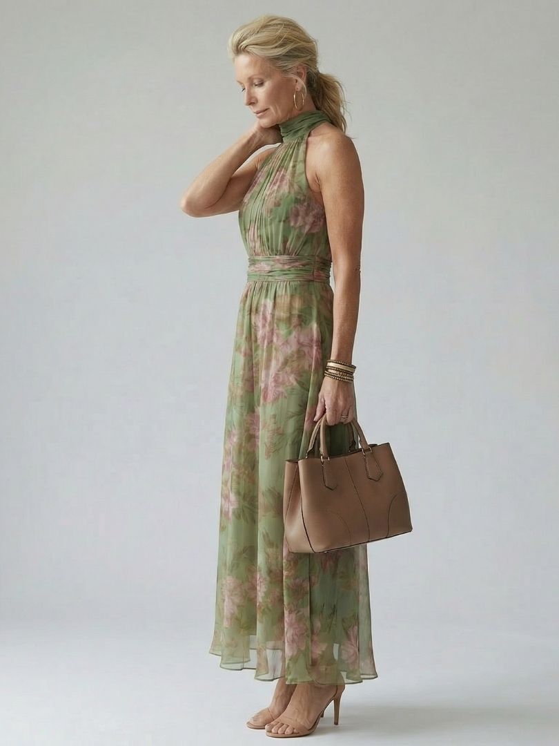 Aignéis | Gathered Halter Midi Dress
