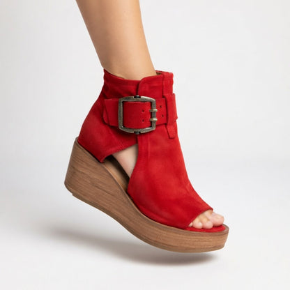 Áine - Open-toe wedge ankle boots, modern style