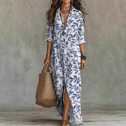 Mugain | Shirt Dress with Botanical Print