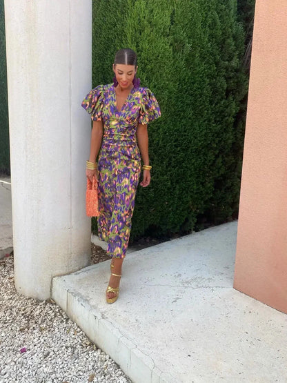 Eibhilín | Balloon Sleeve Midi Dress