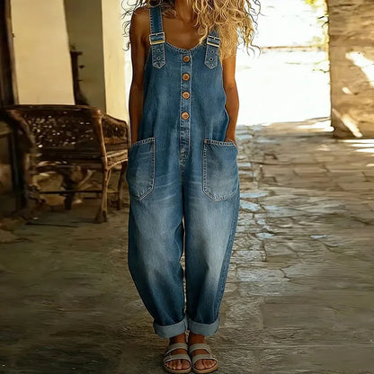 Eimear | Vintage Soft Cotton Denim-Look Overalls with Adjustable straps