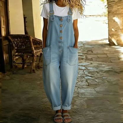 Eimear | Vintage Soft Cotton Denim-Look Overalls with Adjustable straps
