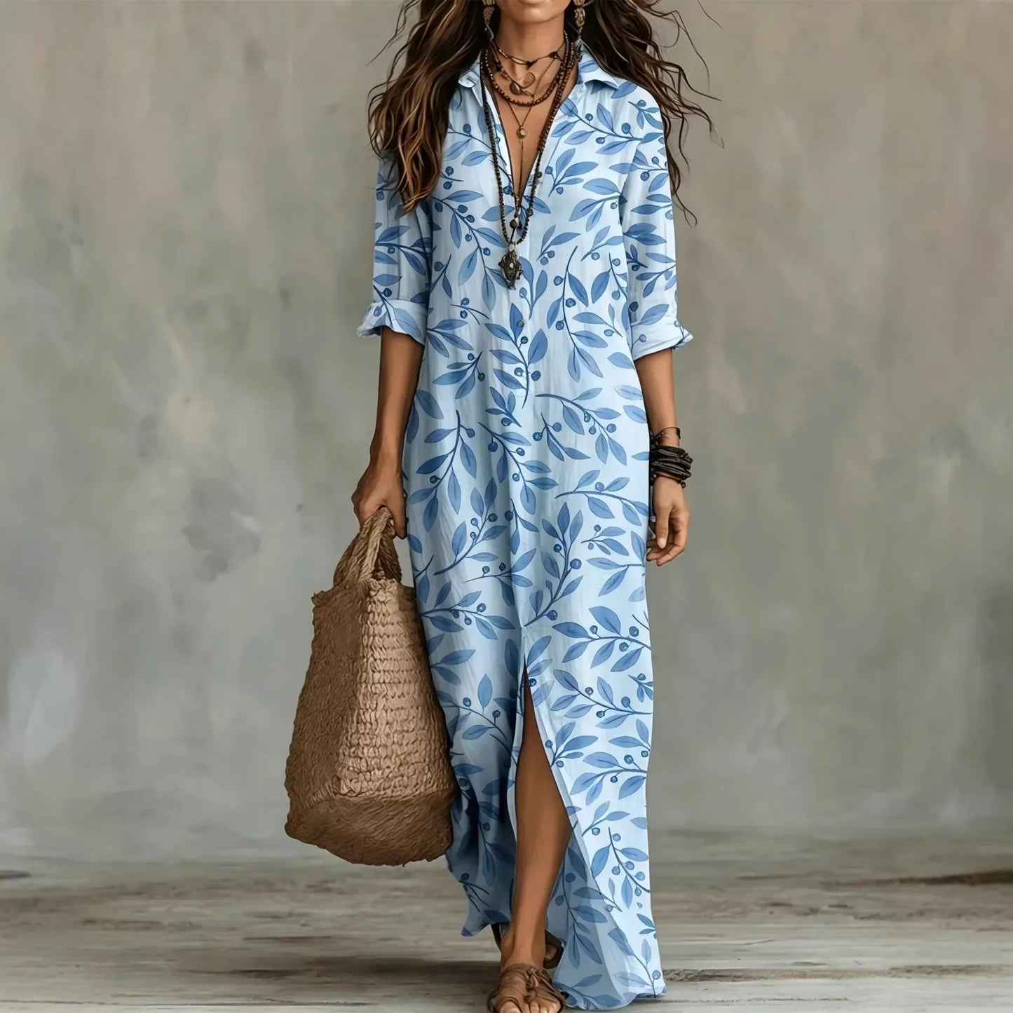 Mugain | Shirt Dress with Botanical Print