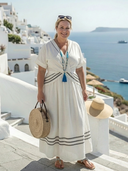 Emer | Short Sleeve V Neck Wrap Style Midi Dress