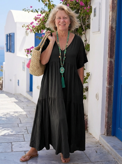 Sorcha | Short Sleeve Tiered Blue Maxi Dress