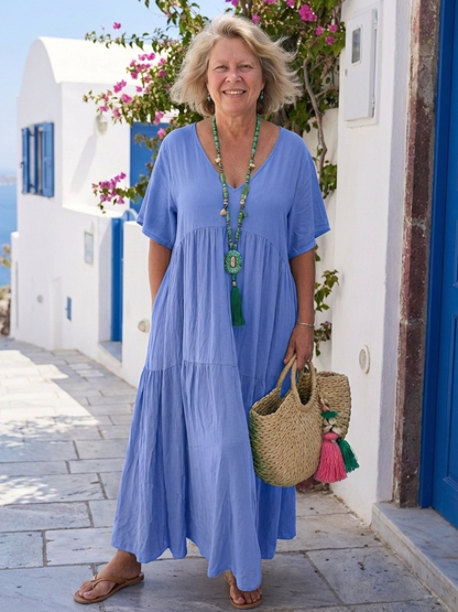 Sorcha | Short Sleeve Tiered Blue Maxi Dress