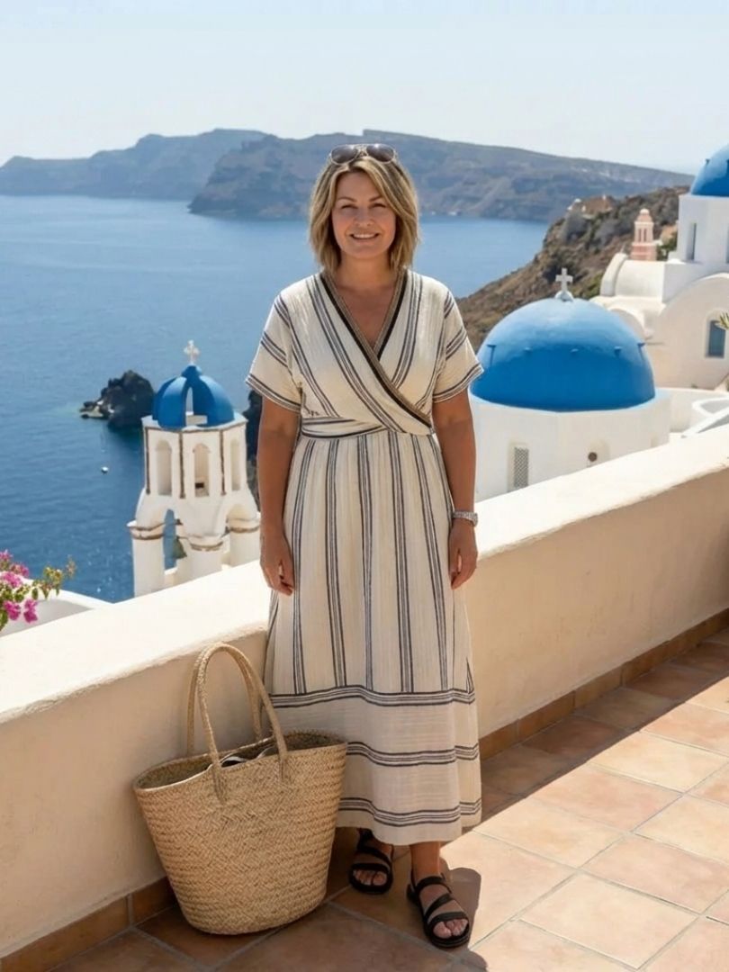Éabha | V Neck Short Sleeve Wrap Waist Midi Dress
