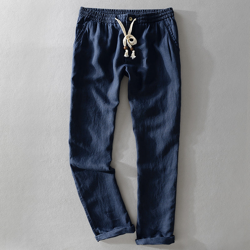 Cathal 100% Linen Trousers with Easy Waist Comfort