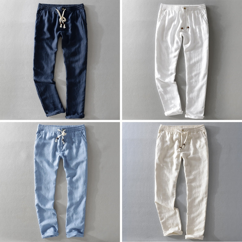 Cathal 100% Linen Trousers with Easy Waist Comfort