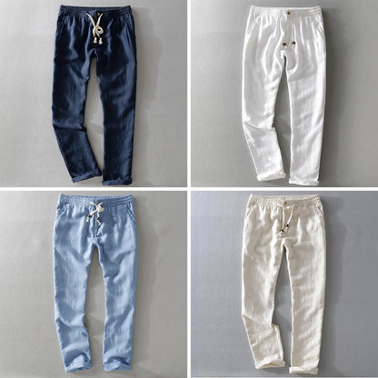 Cathal 100% Linen Trousers with Easy Waist Comfort