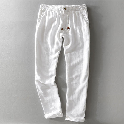 Cathal 100% Linen Trousers with Easy Waist Comfort