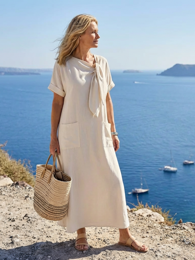 Méabh | Round Neck Short Sleeve Pocket Maxi Dress