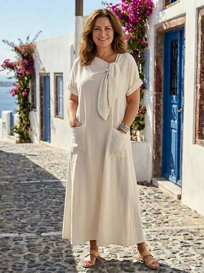 Méabh | Round Neck Short Sleeve Pocket Maxi Dress