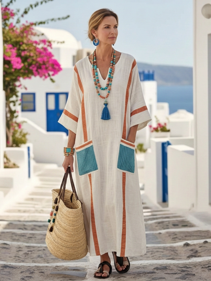 Cliona | V Neck Half Sleeve Pocket Maxi Dress