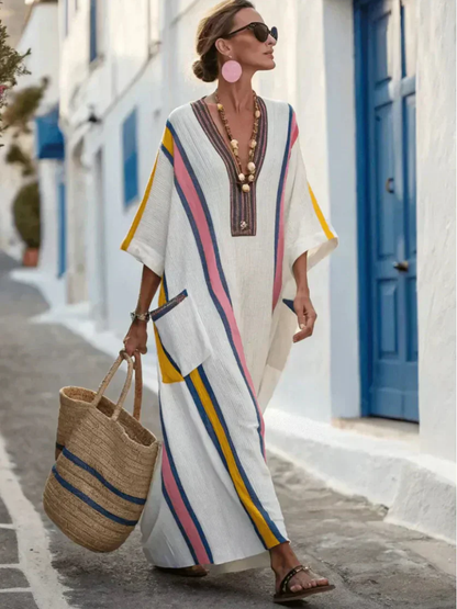 Cliona | V Neck Half Sleeve Pocket Maxi Dress