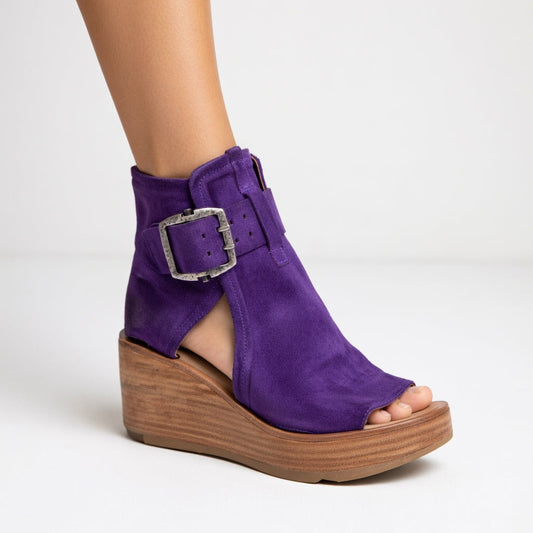 Áine - Open-toe wedge ankle boots, modern style