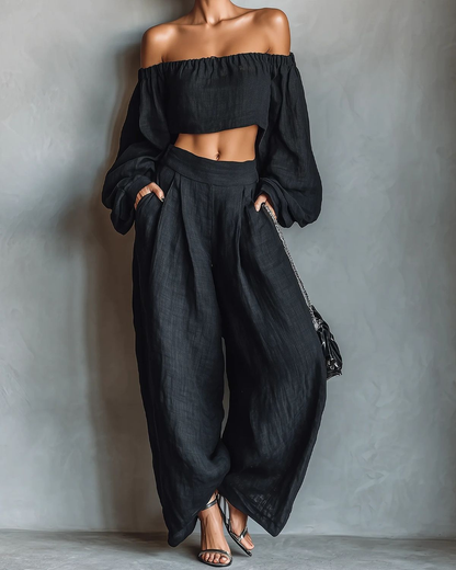 Síofra | Off-shoulder set with wide-leg pants