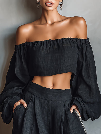 Síofra | Off-shoulder set with wide-leg pants