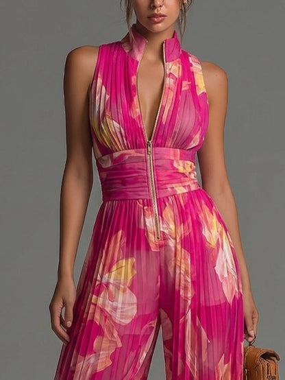Maighréad | Floral Pleated Chiffon Jumpsuit