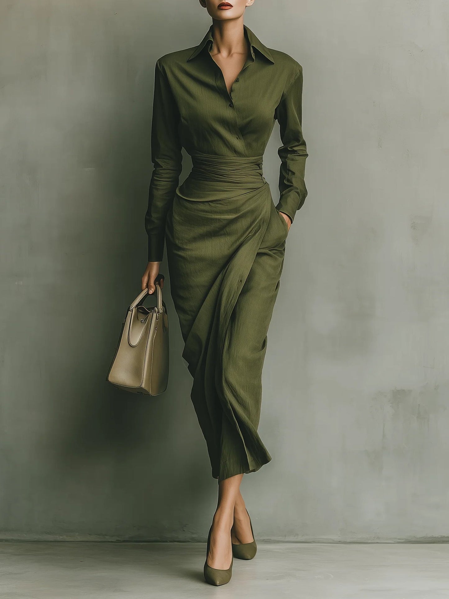 Muirne | Military green maxi dress