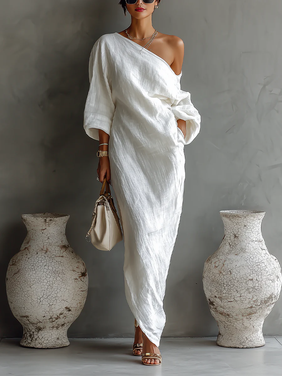 Úna | Elegant white one-shoulder maxi dress