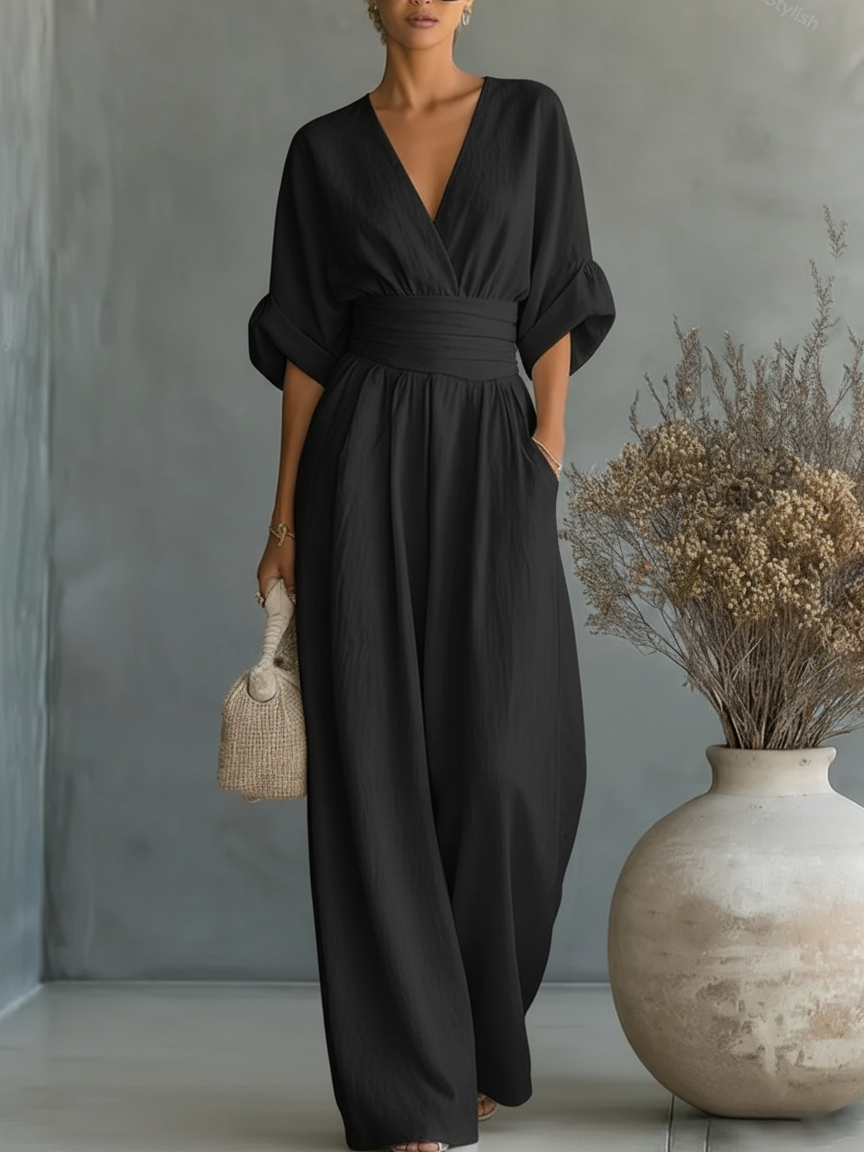 Ísóid | V-Neck High-Waisted Jumpsuit