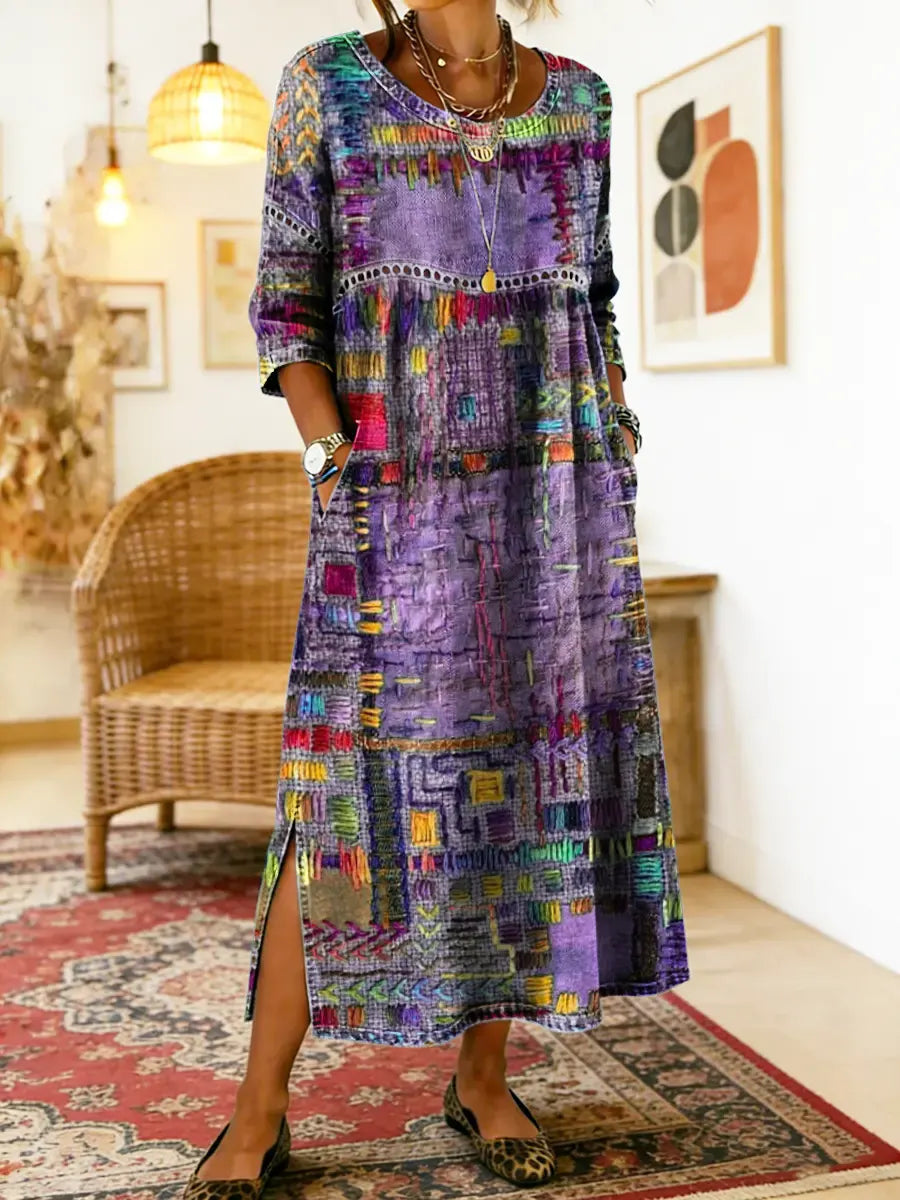 Clodagh | Printed Dress with Ethnic Patchwork