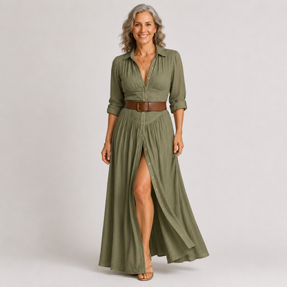 Lelivilia™ | Long Maxi Dress with Notched Collar