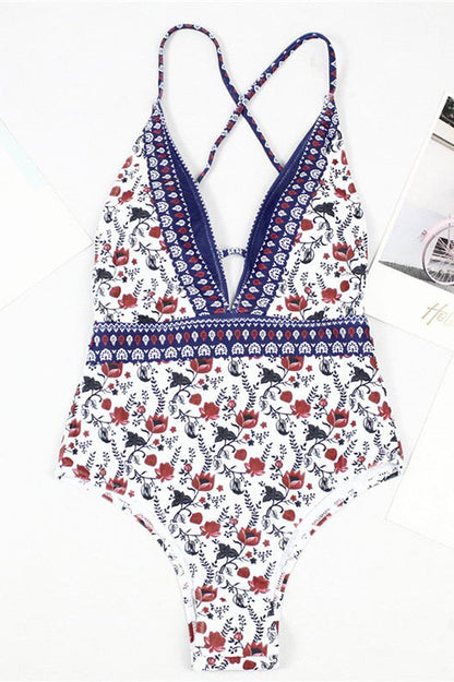 Boho Print Swimsuit with a V-Neck