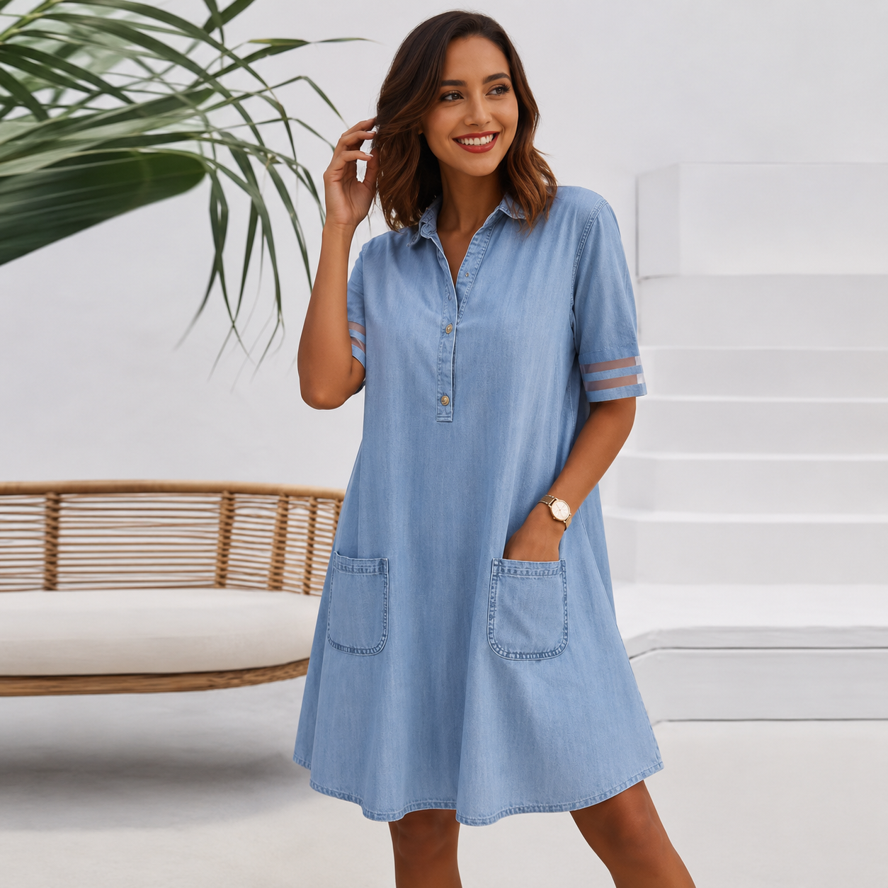 Aoife™ | Tummy-Flattering Denim-Look Blouse Dress