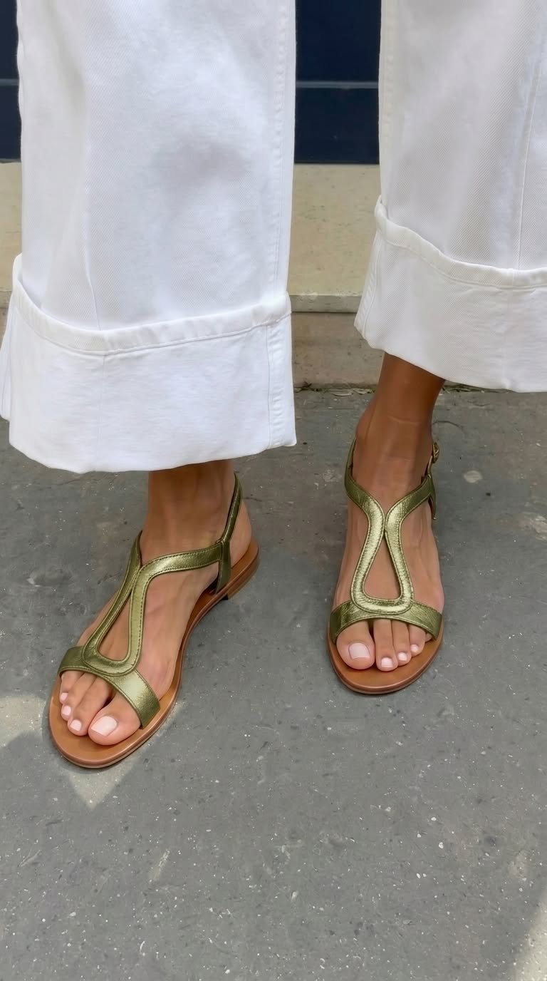 Ludivica | Metallic T-Strap Flat Sandals