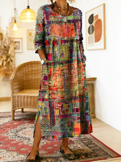 Clodagh | Printed Dress with Ethnic Patchwork