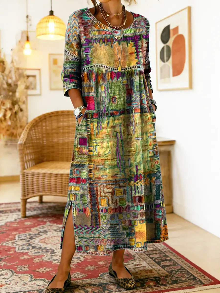 Clodagh | Printed Dress with Ethnic Patchwork
