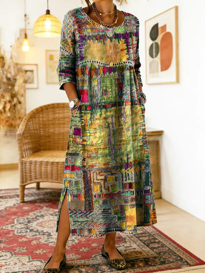 Clodagh | Printed Dress with Ethnic Patchwork