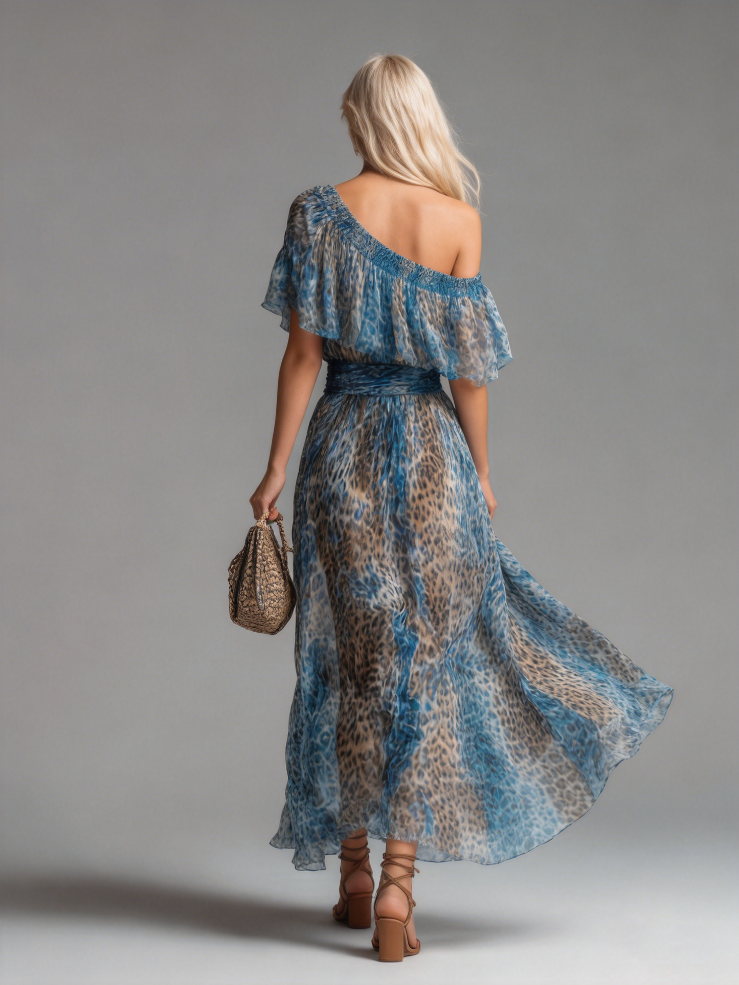 Sionann | Leopard Print Off-Shoulder Chiffon Maxi Dress