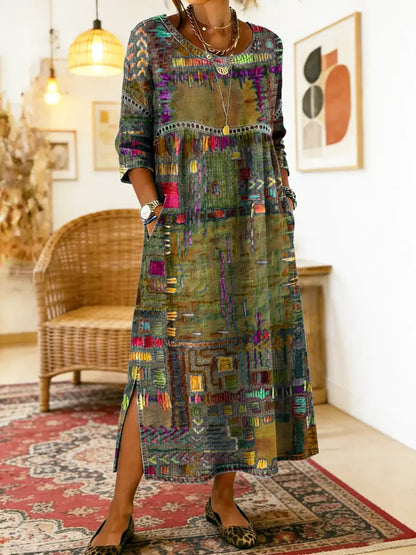 Clodagh | Printed Dress with Ethnic Patchwork