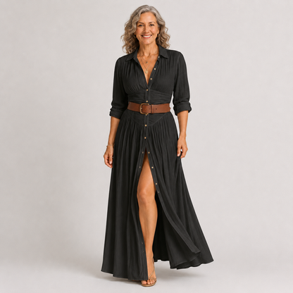Lelivilia™ | Long Maxi Dress with Notched Collar