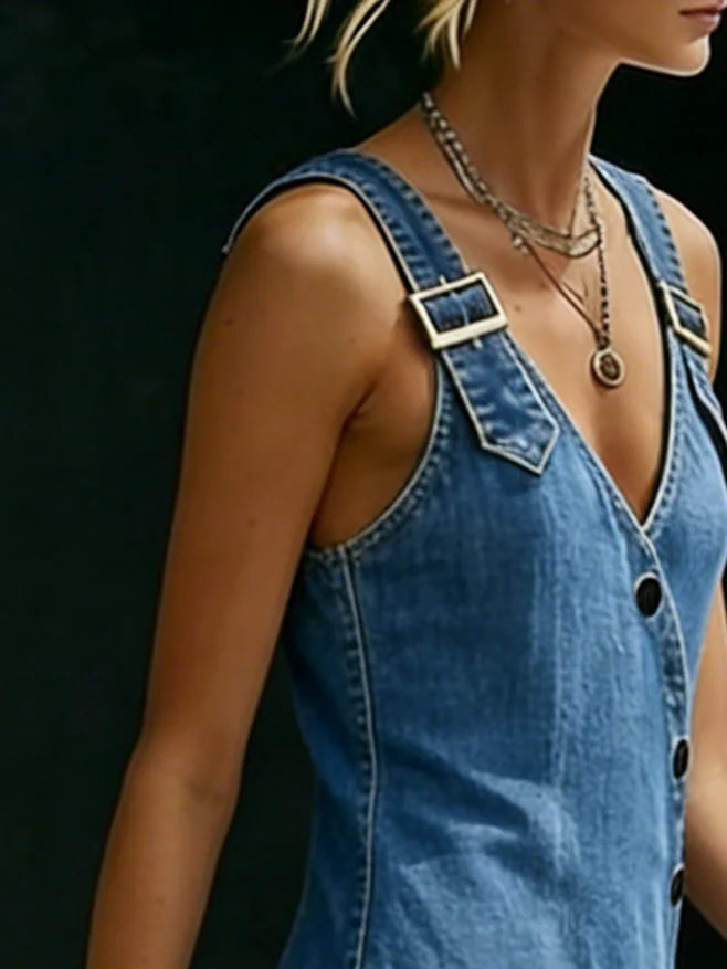 Robe longue en jean boutonnée pour femme