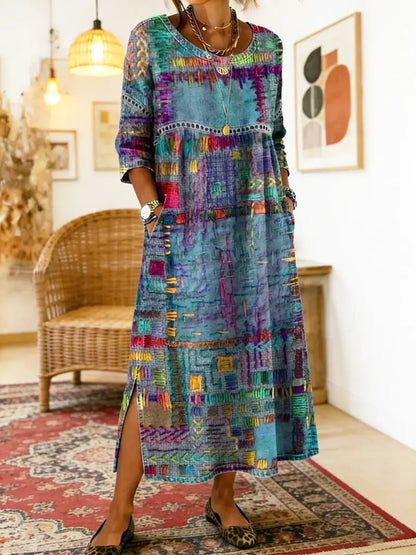 Clodagh | Printed Dress with Ethnic Patchwork