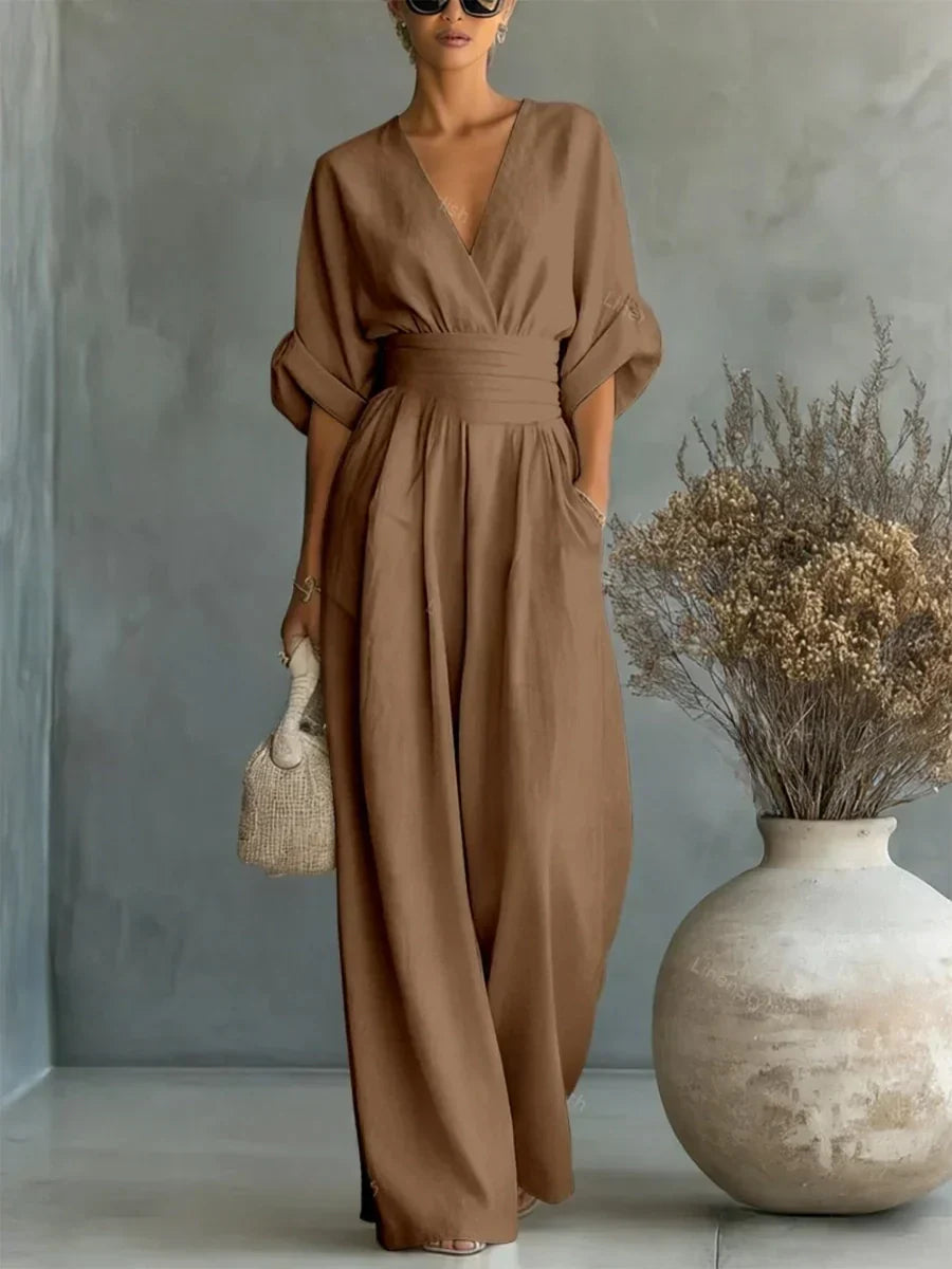 Ísóid | V-Neck High-Waisted Jumpsuit